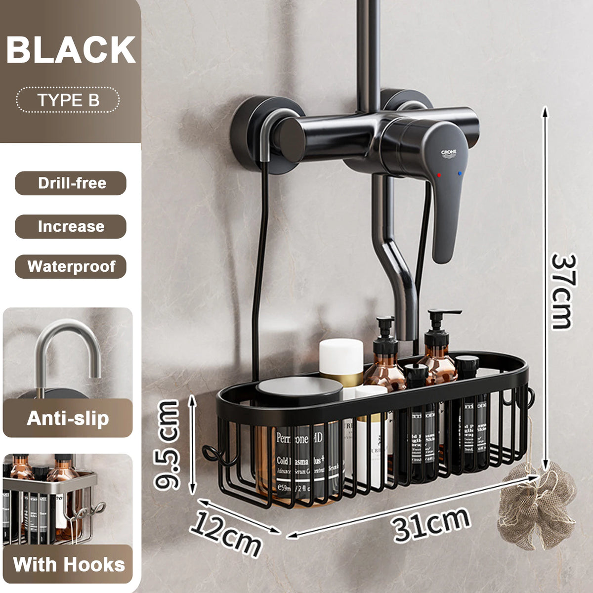 porte savon mural noir moderne support bain vis fixe shampooing savon lisse aluminium respectueux