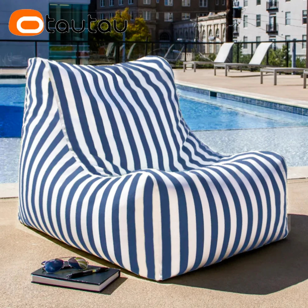 coussin d'assise jardin rayures beige blanc moderne piscine extérieur housse fauteuil plage grande