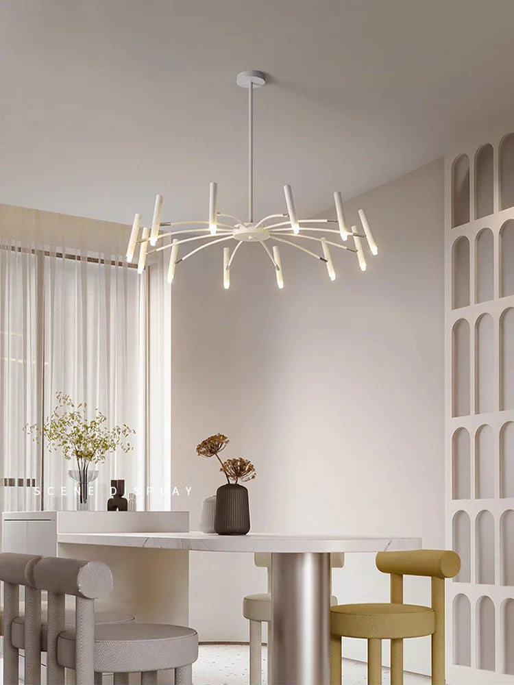 Suspension lumineuse moderne métal blanc noir branches radiales salon chambre d'hôtel