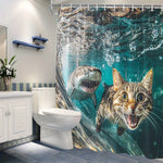 rideau douche moderne humoristique motif requin chat vague polyester opaque ensembles tailles variées