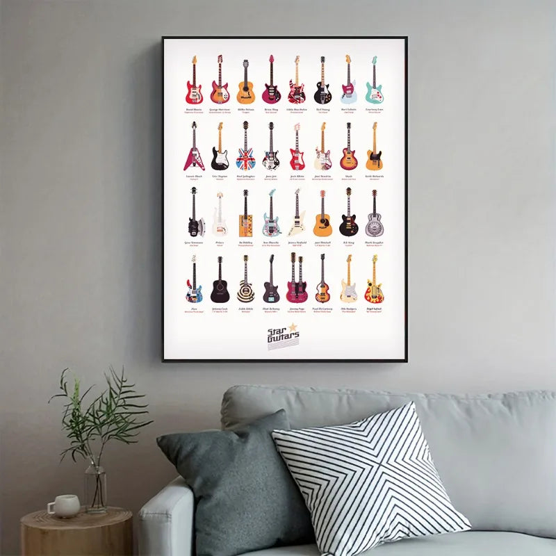 affiche moderne guitares colorées décoration mur salon toile haute qualité digital print chambre