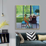 tableau toile huile enfant piano vert bleu brun contemporain maison décoration mur carré