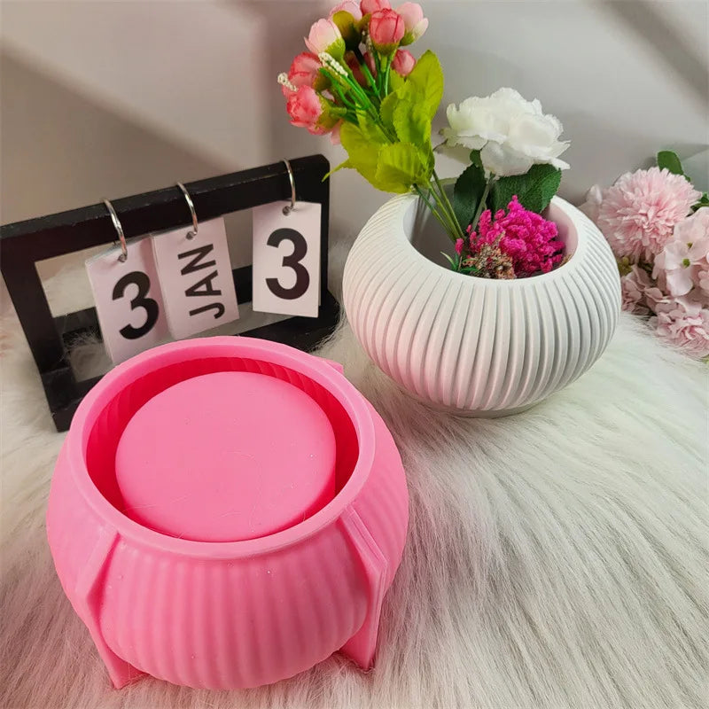 cache pot silicone rayé moderne blanc rose décoration plâtre bricolage unique personnalisable fleuri opaqueintérieur