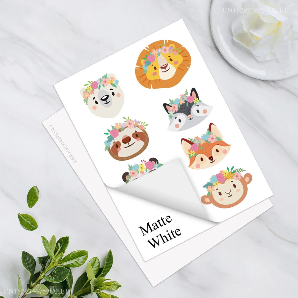 papier autocollant vinyle a4 blanc mat 50 feuilles motifs animaux fleurs décoration