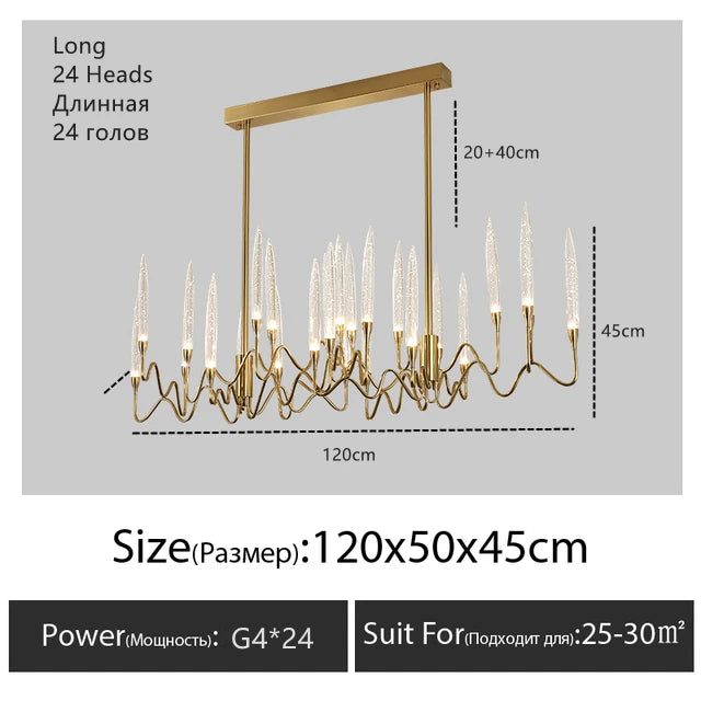 lustre moderne élégant cristal transparent filigrane doré salon chambre étude LED 2000 82000 lumens