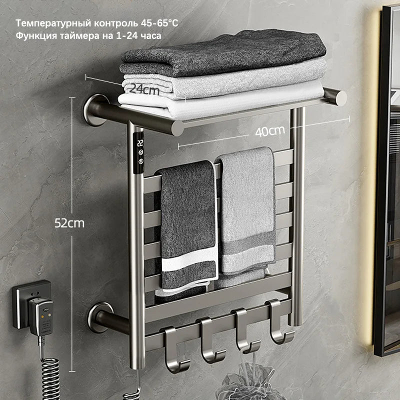 porte serviettes électrique chauffant affichage numérique moderne noir blanc grisécran tactile