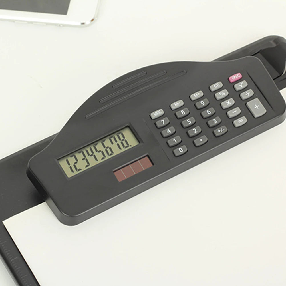 Presse-papiers A4 noir avec clip et calculatrice