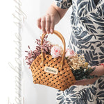 Cachepot tissé à la main en bambou noir avec poignée pour plantes d'intérieur
