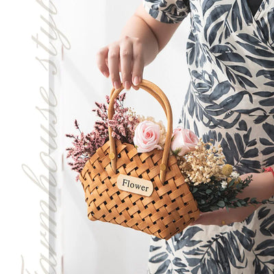 Cachepot tissé à la main en bambou noir avec poignée pour plantes d'intérieur