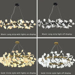 suspension lumineuse feuilles stylisées blanc doré contemporain opacité eyelets chambre salon