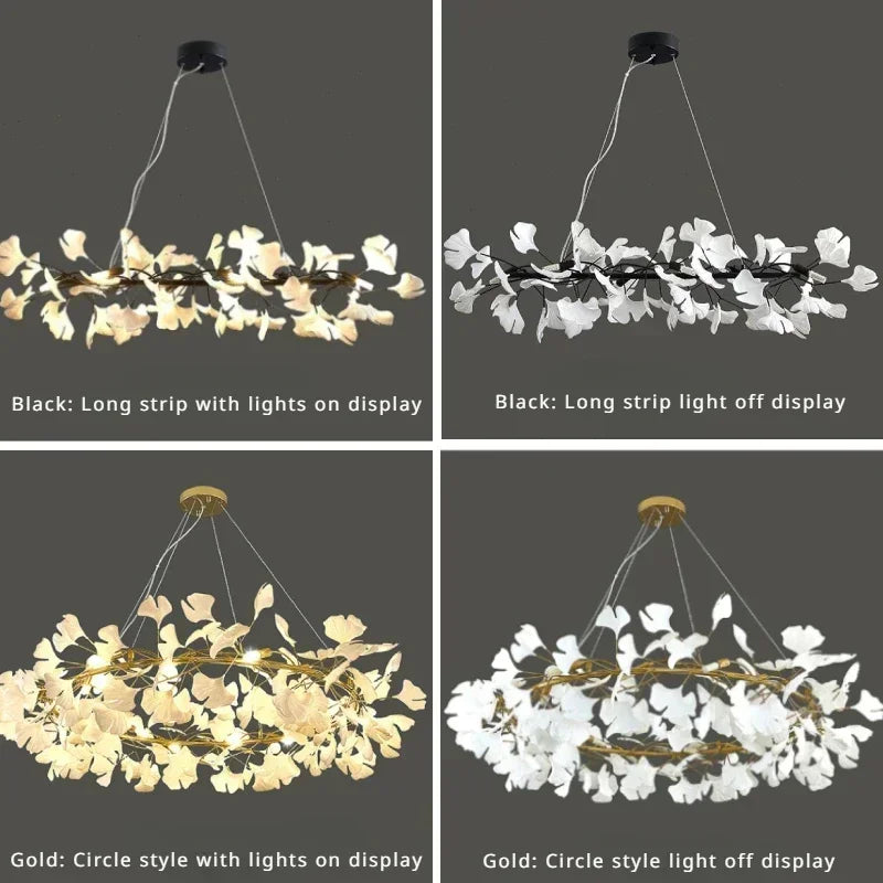 suspension lumineuse feuilles stylisées blanc doré contemporain opacité eyelets chambre salon