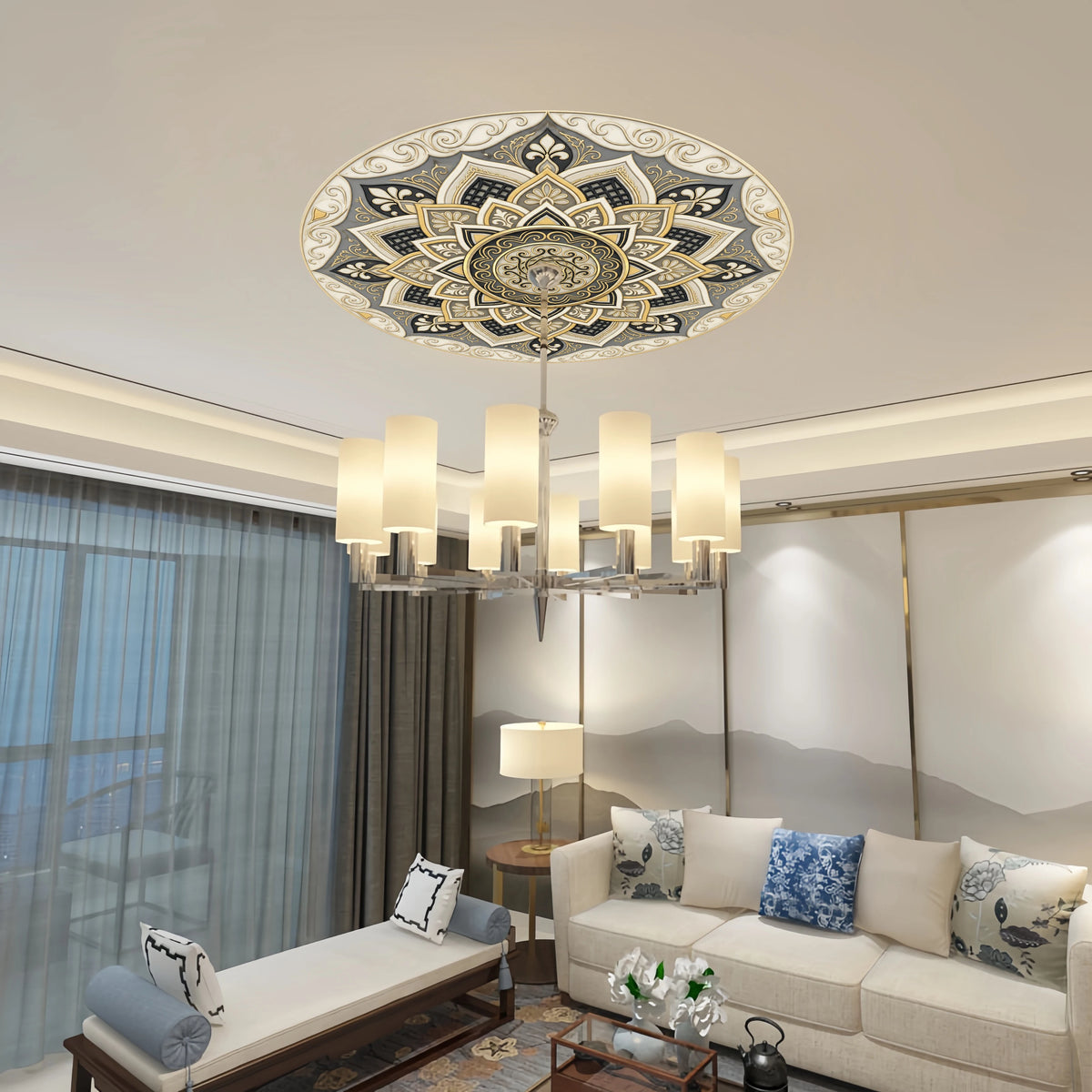 décor autocollant doré ornements floraux motifs géométriques classique 60cm 80cm