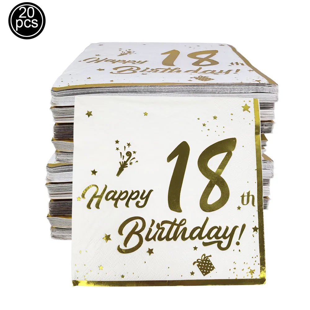 serviettes table jetables papier blanc doré happy birthday anniversaire fête décoration chic