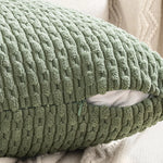 housse coussin carrée velours côtelé vert olive texture tissée garnissage blanc