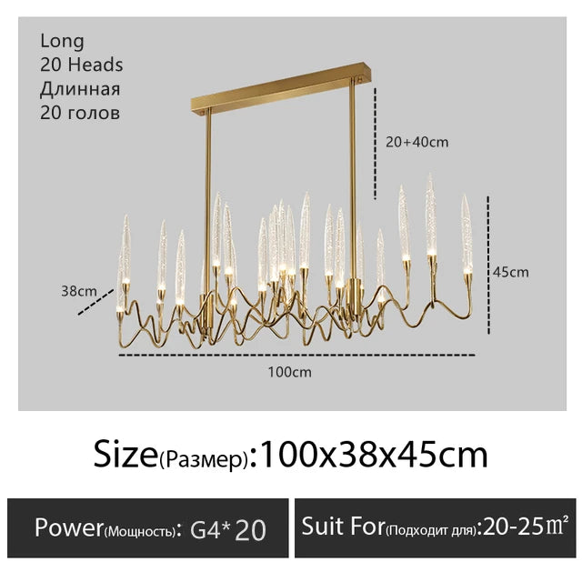 lustre moderne élégant cristal transparent filigrane doré salon chambre étude LED 2000 82000 lumens