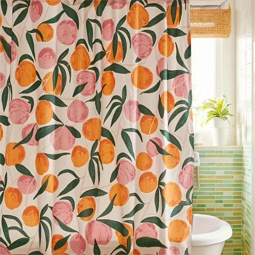 rideau douche moderne orange pêches feuilles anti moisissure opaques polyester anneaux