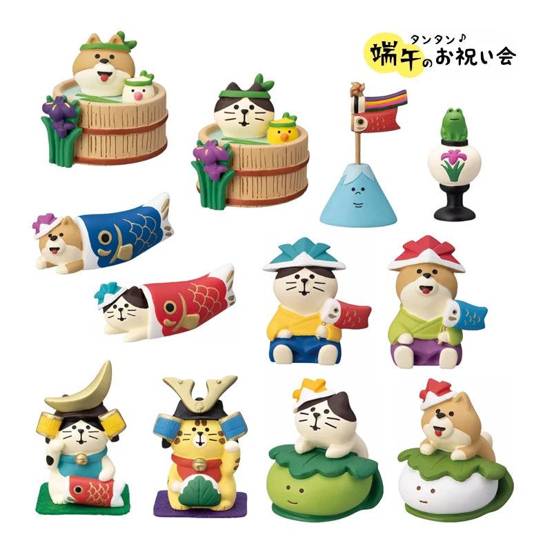 figurines animaux japonaises manga couleurs vives motifs traditionnels ornement maison collectionnable
