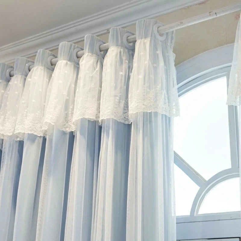 rideau dentelle blanche transparent classique romantique anneaux fenêtre chambre salon maison