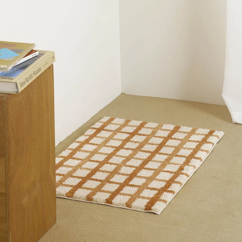 tapis blanc beige bleu rayures polyester non slip moderne intérieur chambre cuisine