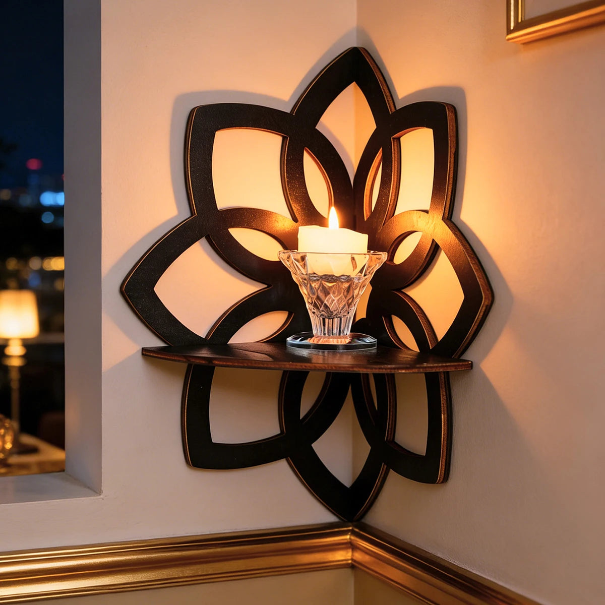 étagère murale moderne noire motif géométrique brillant fixée décoration zen
