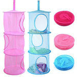 sac rangement suspendu pliable rose bleu vert maille moderne respectueux environnement deux compartiments