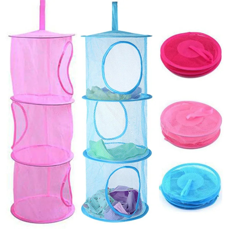sac rangement suspendu pliable rose bleu vert maille moderne respectueux environnement deux compartiments