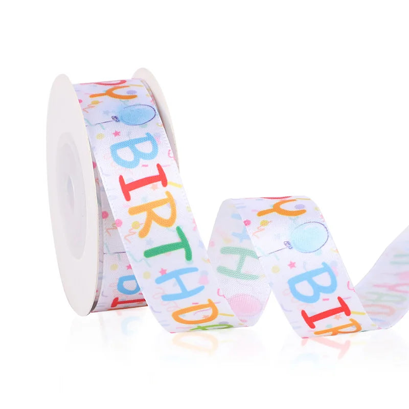 ruban festif happy birthday ballons multicolore blanc nœuds décoration anniversaire enfantin cadeau
