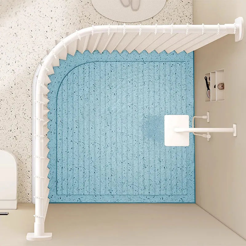 rideau douche gris blanc bleu rayures vertical opacité moderne fixe baignoire toile polyester tuftée