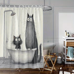 rideau douche chats baignoire illustration humoristique anneaux métalliques opacité blanc gris noir