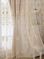 rideau classique brodé floral fin dentelle semi transparent beige clair fenêtre française polyester tat