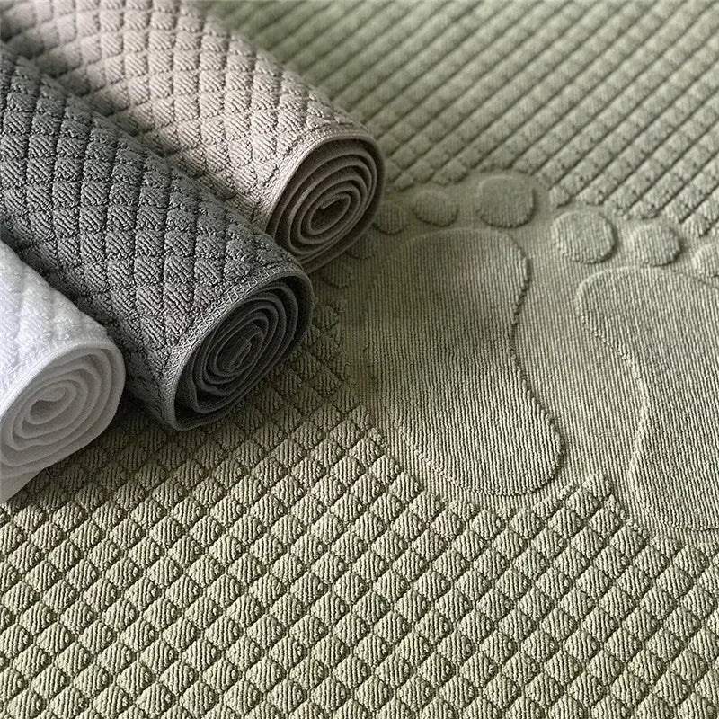 tapis bain coton imprimé pas pied vert gris moderne absorbant 80x50cm