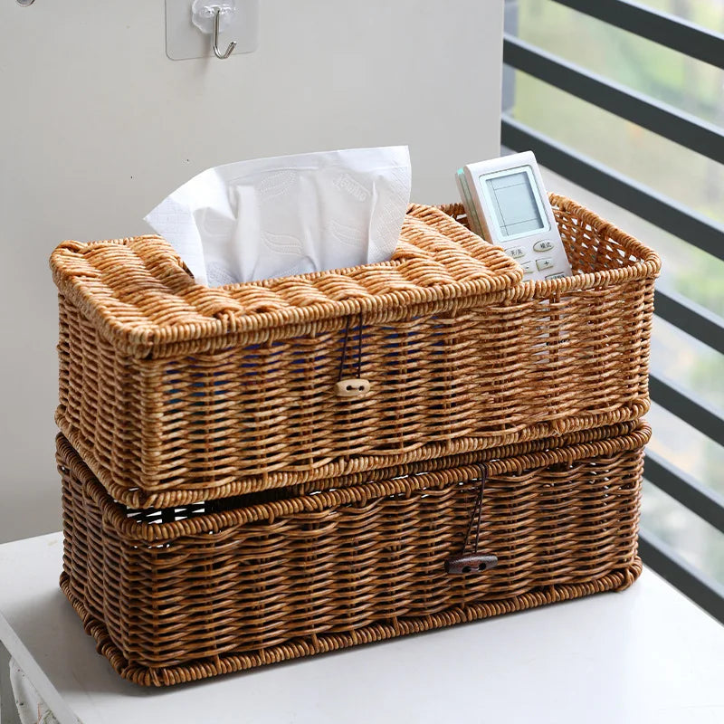 panier serviettes tressé boîte mouchoirs rangement serviettes rustique marron clair amovible hand woven paper