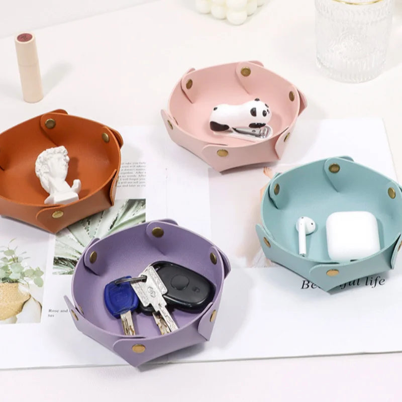 boîtes rangement simili cuir moderne orange rose bleu noir violet porte clés airpods figurines
