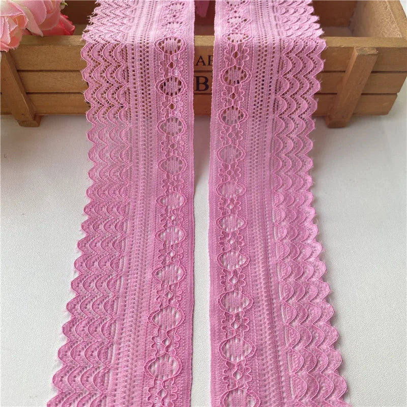 ruban dentelle élastique polyester 5cm large motif floral géométrique blanc rose élégant bricolage couture