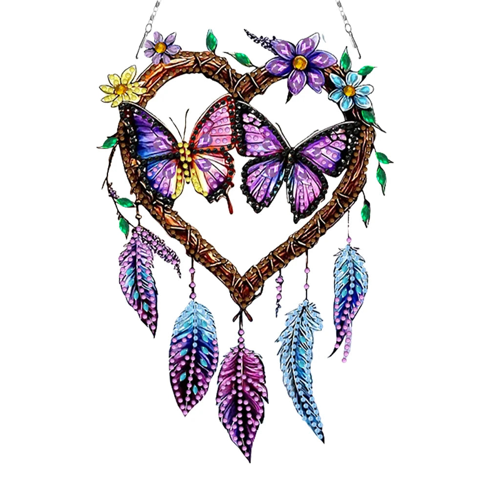 attrape rêves boho plumes fleurs violet bleu rose or pendaison décoration intérieure artisanal