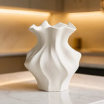 vase decoratif moderne porcelaine blanc ondulé texturé salon chambre coucher