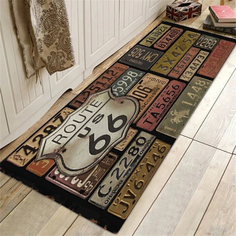 tapis multicolore route 66 pancarte voiture paysage urbain vintage antidérapant sol salon chambre bain