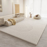 tapis moderne rayures horizontales spirales concentriques beige clair feutre polyester antidérapant salon chambre coucher