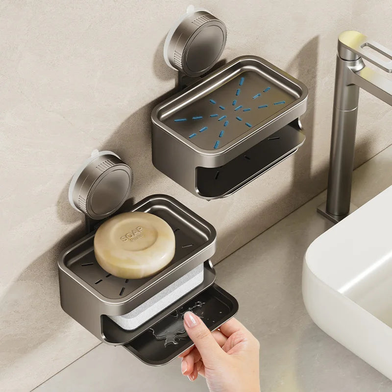 porte savon mural drainage moderne sans perçage ventouse savon blanc gris métallisé