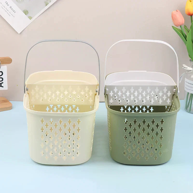 panier rangement bain portable réutilisable vert olive beige perforations moderne minimalistemaximum14words