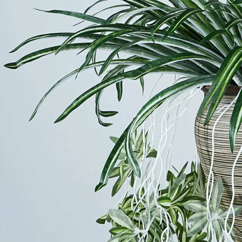 plantes artificielles vertes pots ceramique decoratives feuilles rayees intérieur decoration maison six pieces