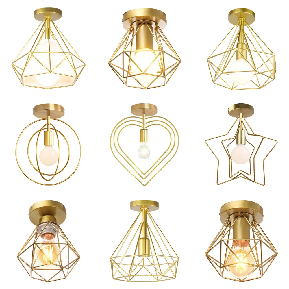 lampe moderne or structure métallique géométrique éclairage quotidien chambre cuisine salle manger entree