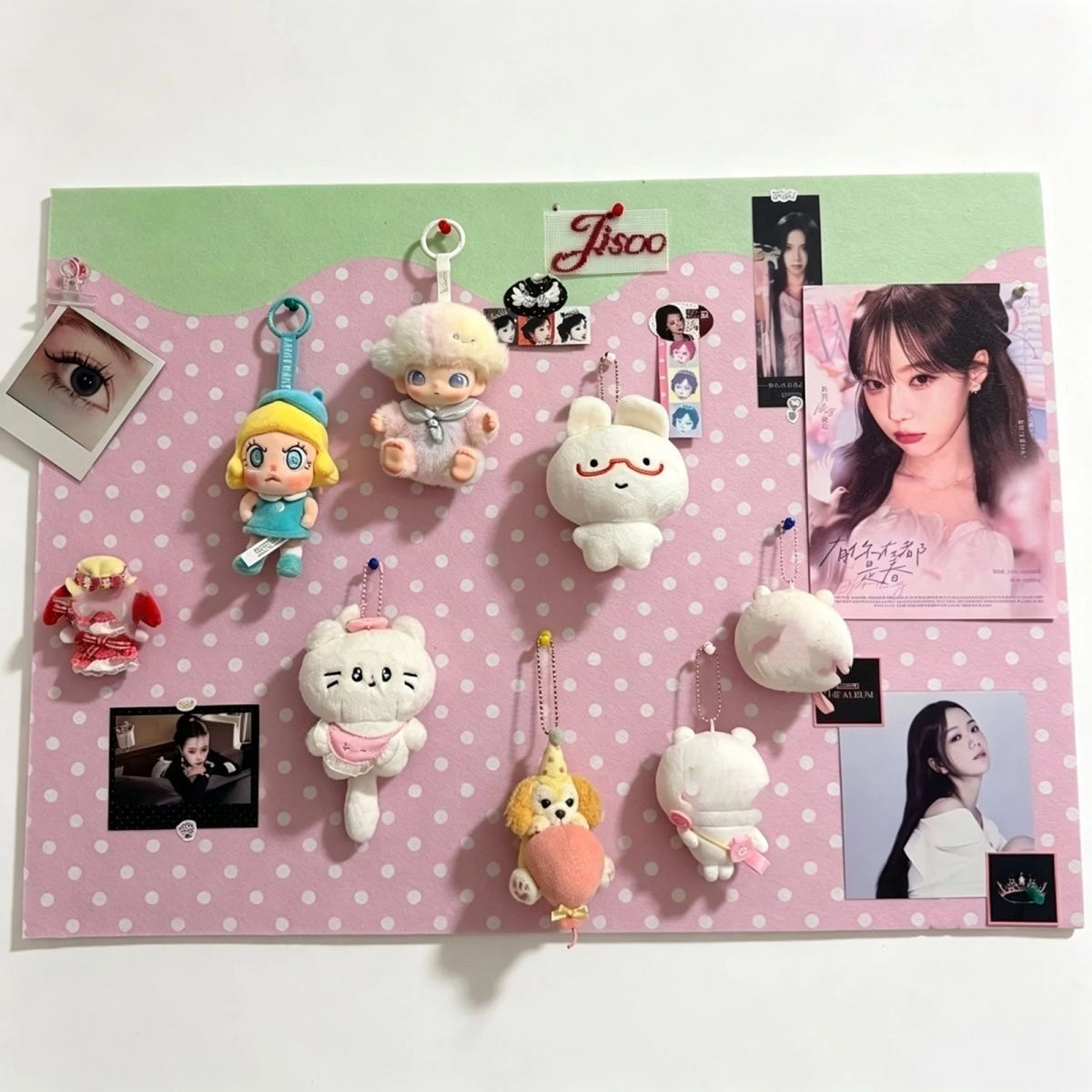 panneau décoratif kawaii auto adhésif pois rose bordure verte décoration chambre ado supports photos