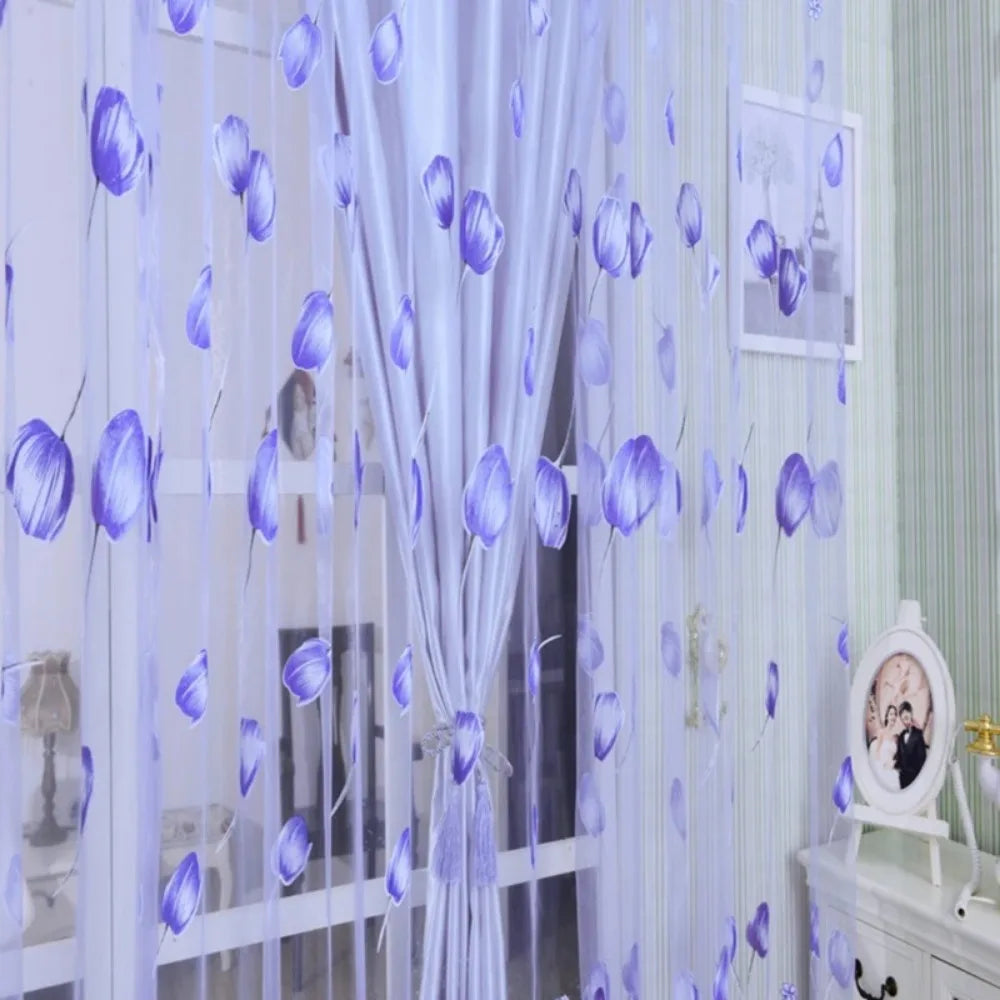 rideaux voilage floral violet rose bleu vert orange décoratif moderne polyester transparent chambre salonhôtel