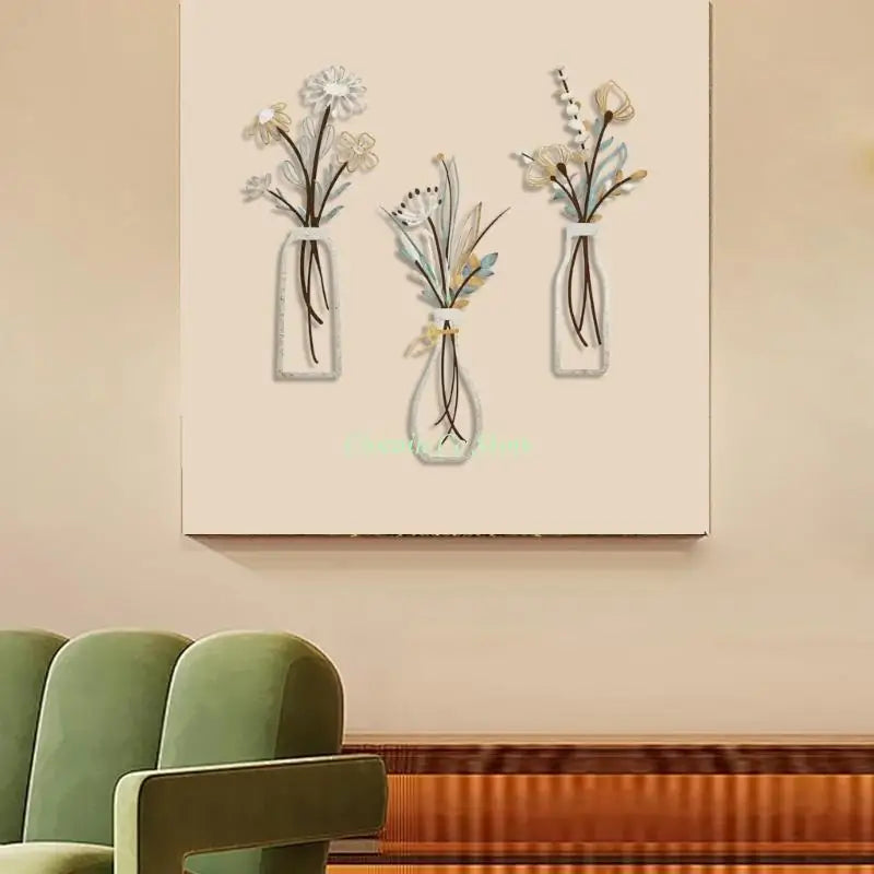 décoration murale moderne fleurs stylisées blanc doré vert branches adhésif chambre salon élégante