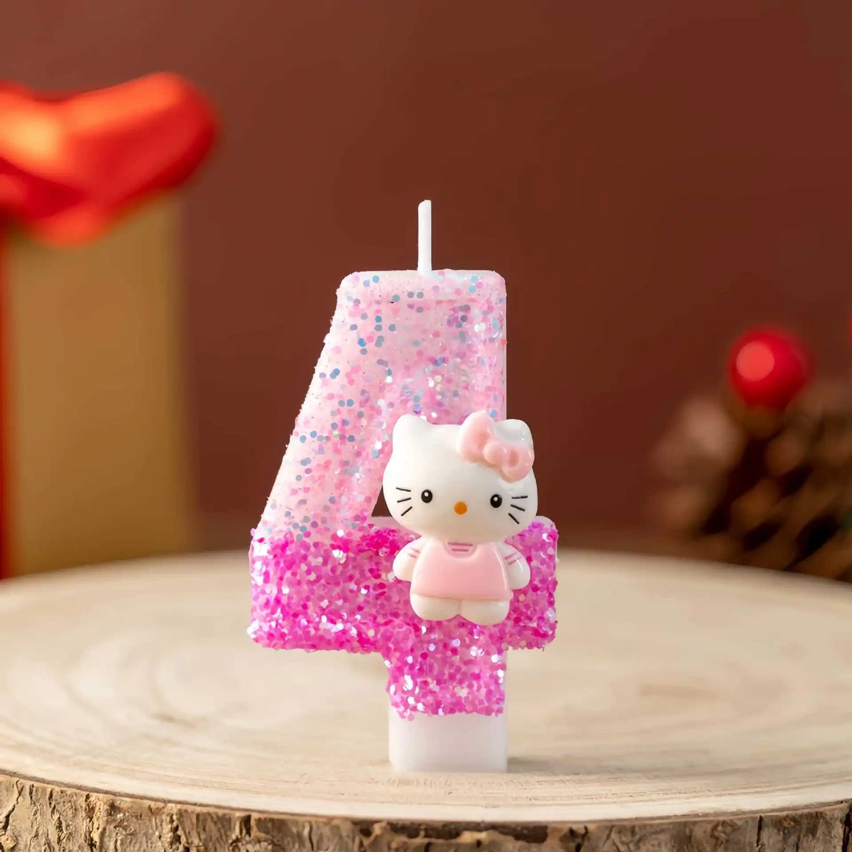 bougies numériques forme chiffres rose pailletées décoratives enfantine hello kitty argentées festive