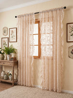 rideau floral brodé beige clair classique romantique translucide fenêtre décoration polyester