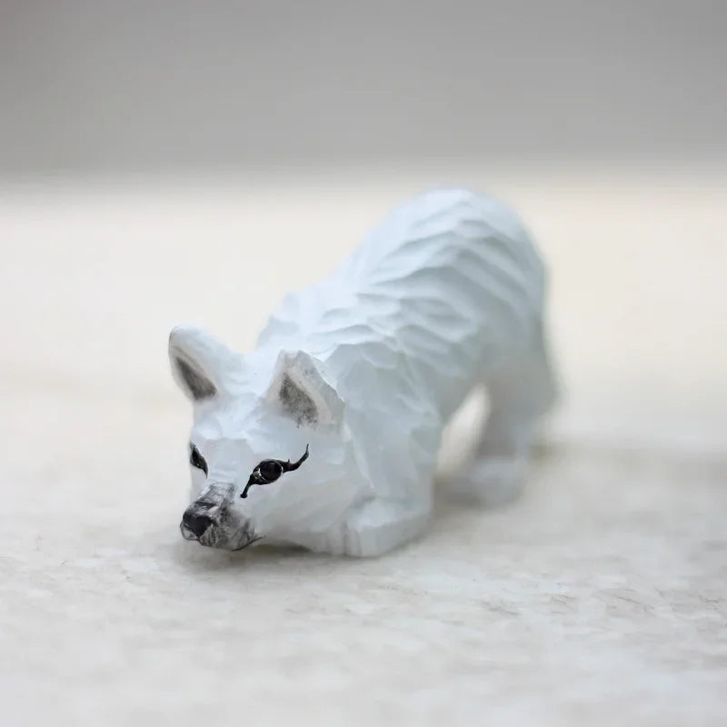 figurine renard bois artisanal orange beige stylisée décoration maison