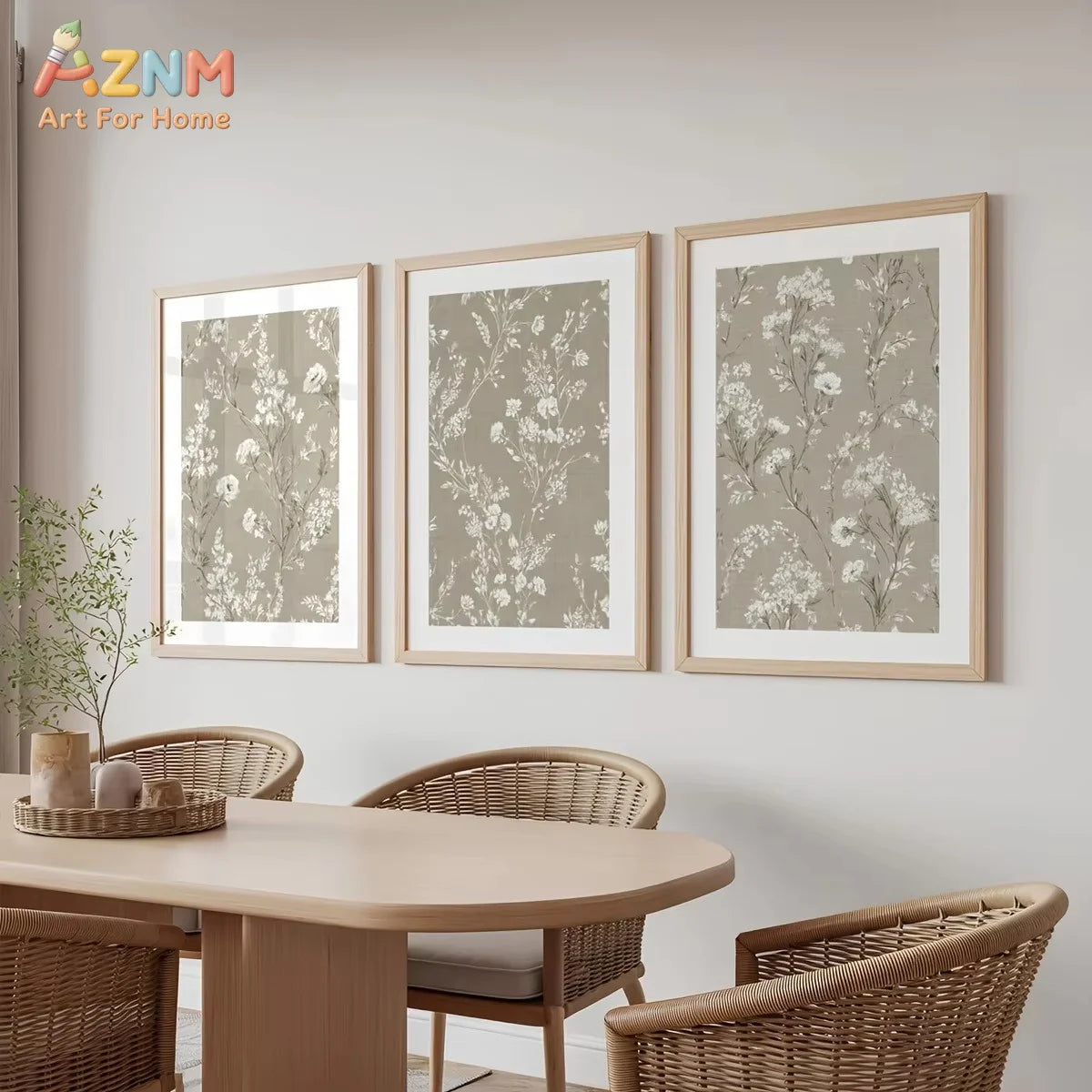 tableaux classiques fleurs blanches toile beige cadeau decoration murale vintage douxintérieur