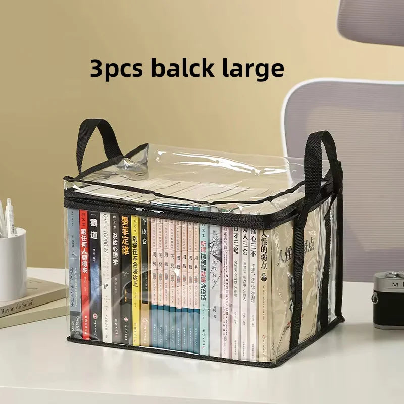 organisateur livres transparent noir poignées amovibles moderne pratique sac livres étudiant classe rangement ménage